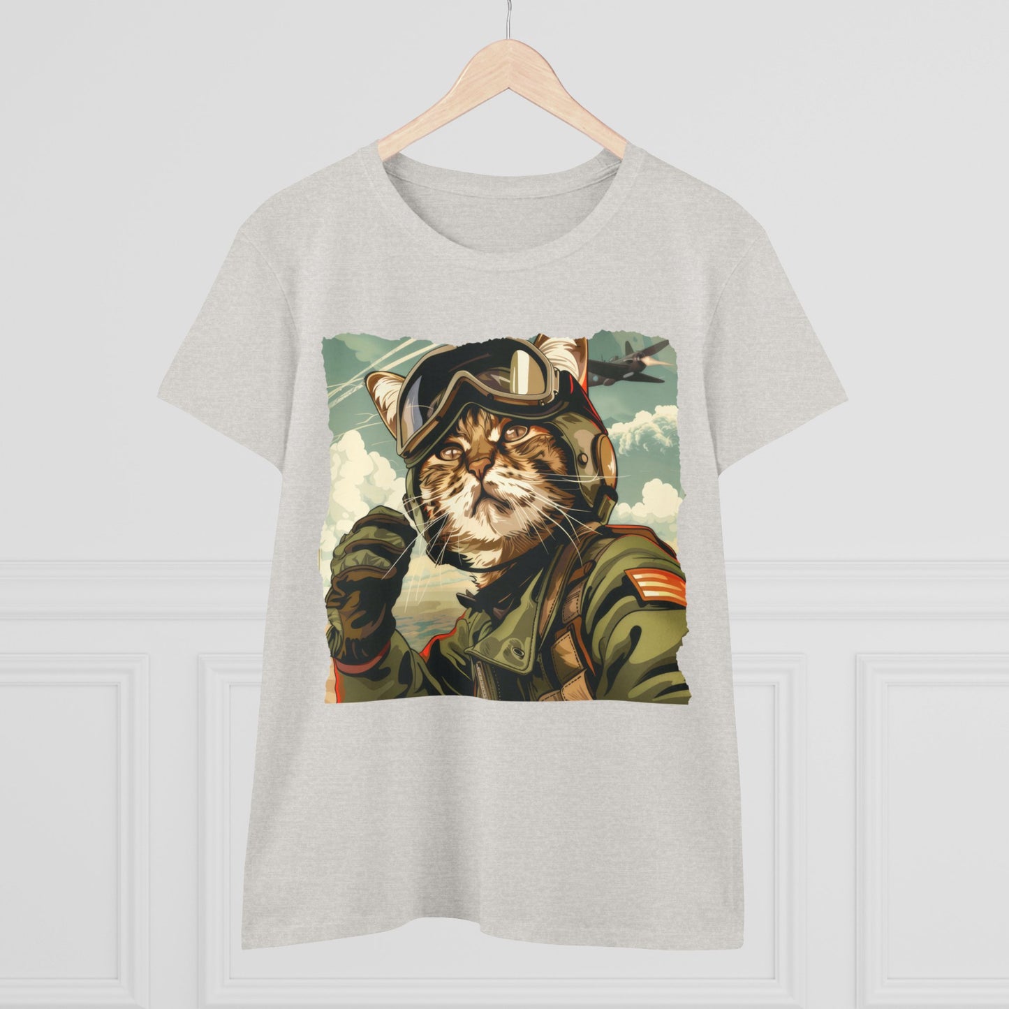 Kitty Fighter Pilot - Women's Midweight Cotton Tee