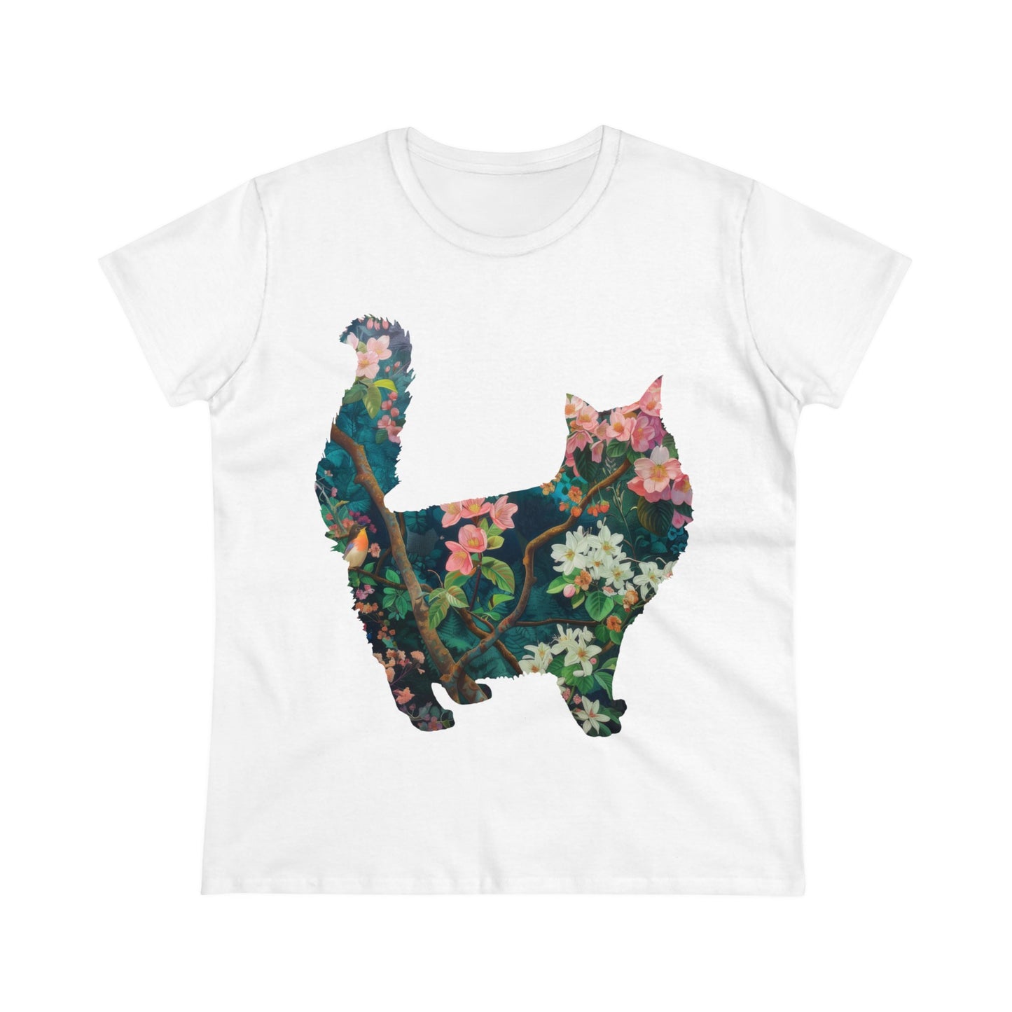 Flowery Cat - Women's Midweight Cotton Tee