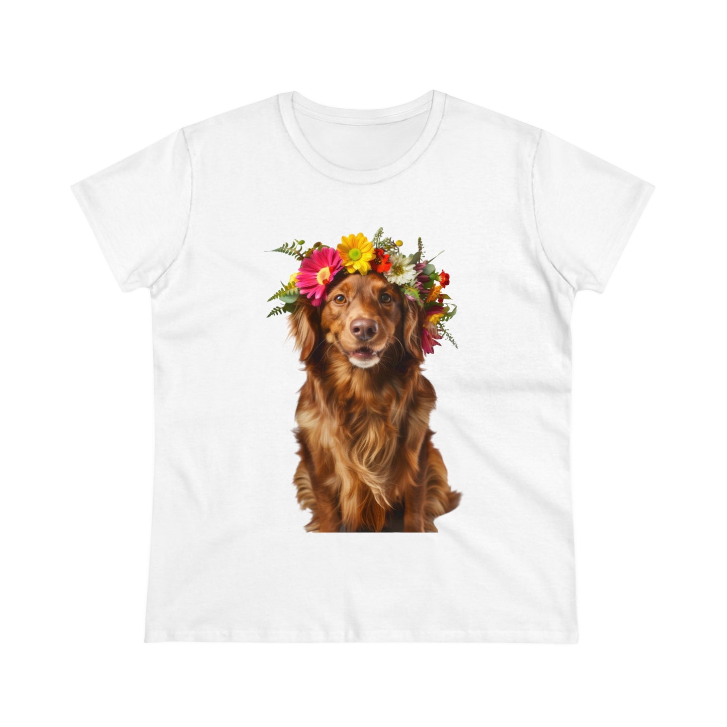 Dog's Flower Crown - Women's Midweight Cotton Tee