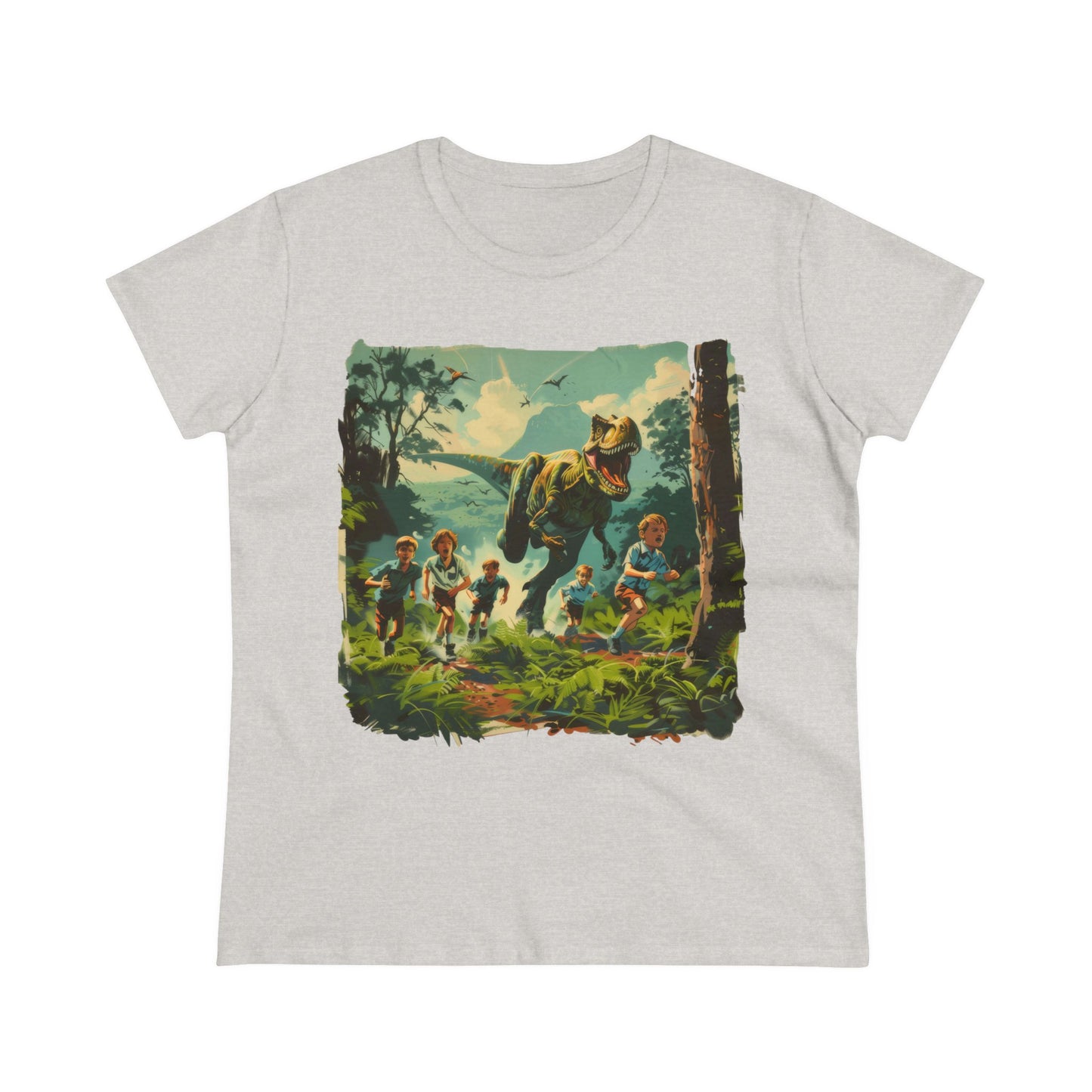 Dinosaur Chase - Women's Midweight Cotton Tee