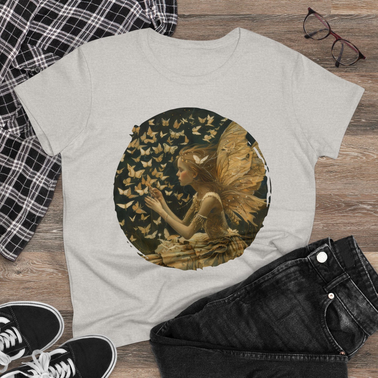 Fairy and Butterflies - Fantasy - Women's Midweight Cotton Tee