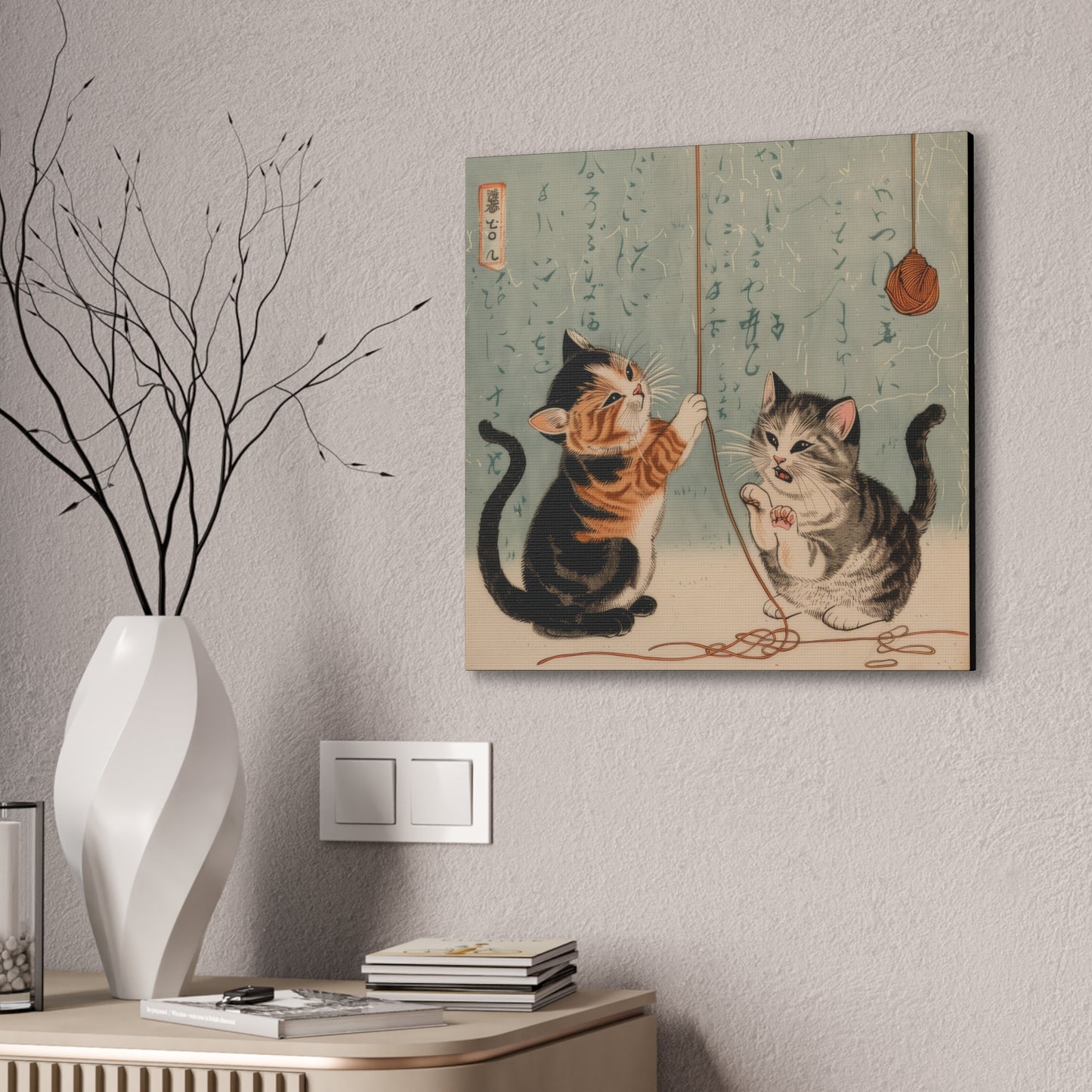 Japanese Woodblock Kitties - Canvas Stretched, 0.75" - Canvas Stretched, 0.75"