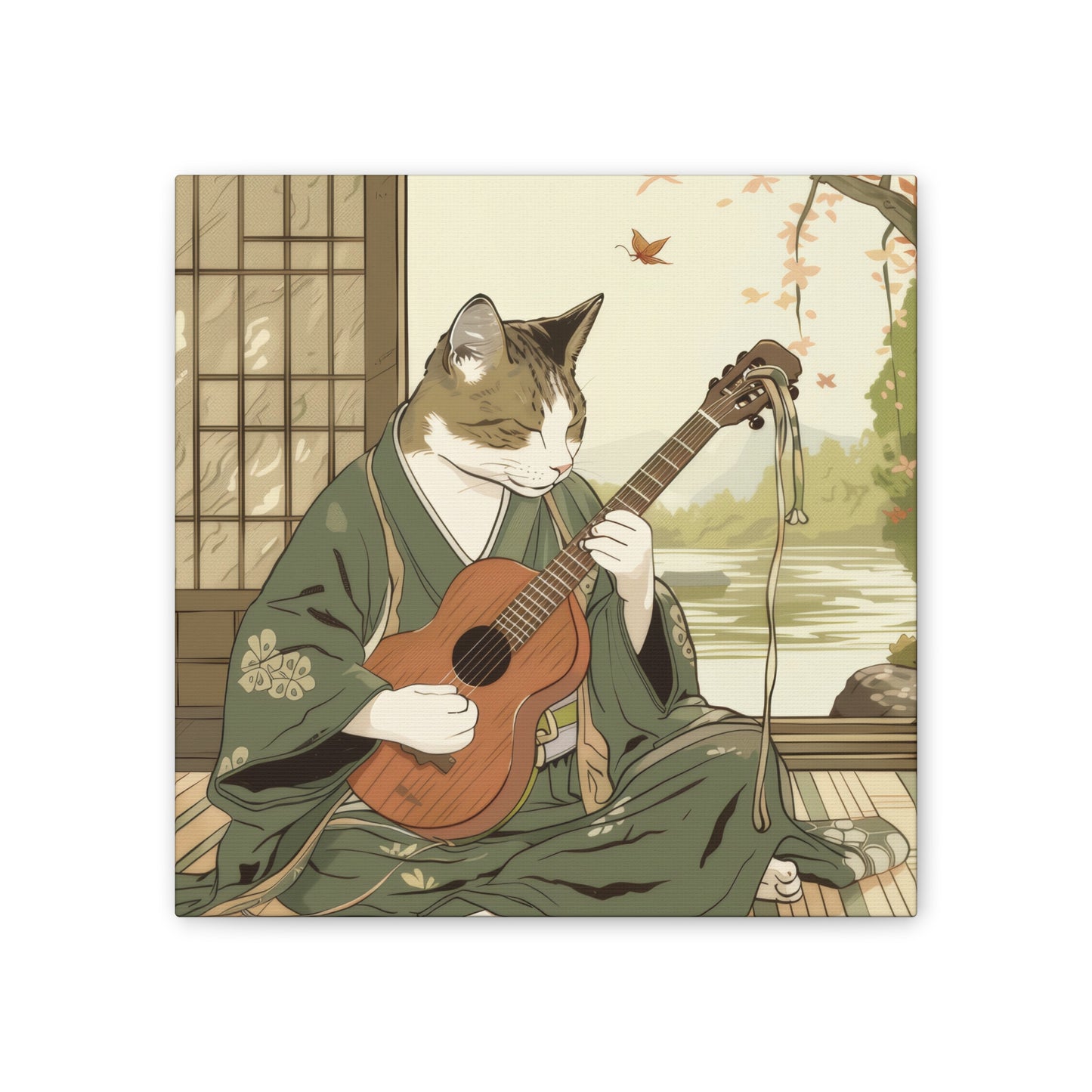 Japanese Kitty Guitarist - Canvas Stretched, 0.75" - Canvas Stretched, 0.75"