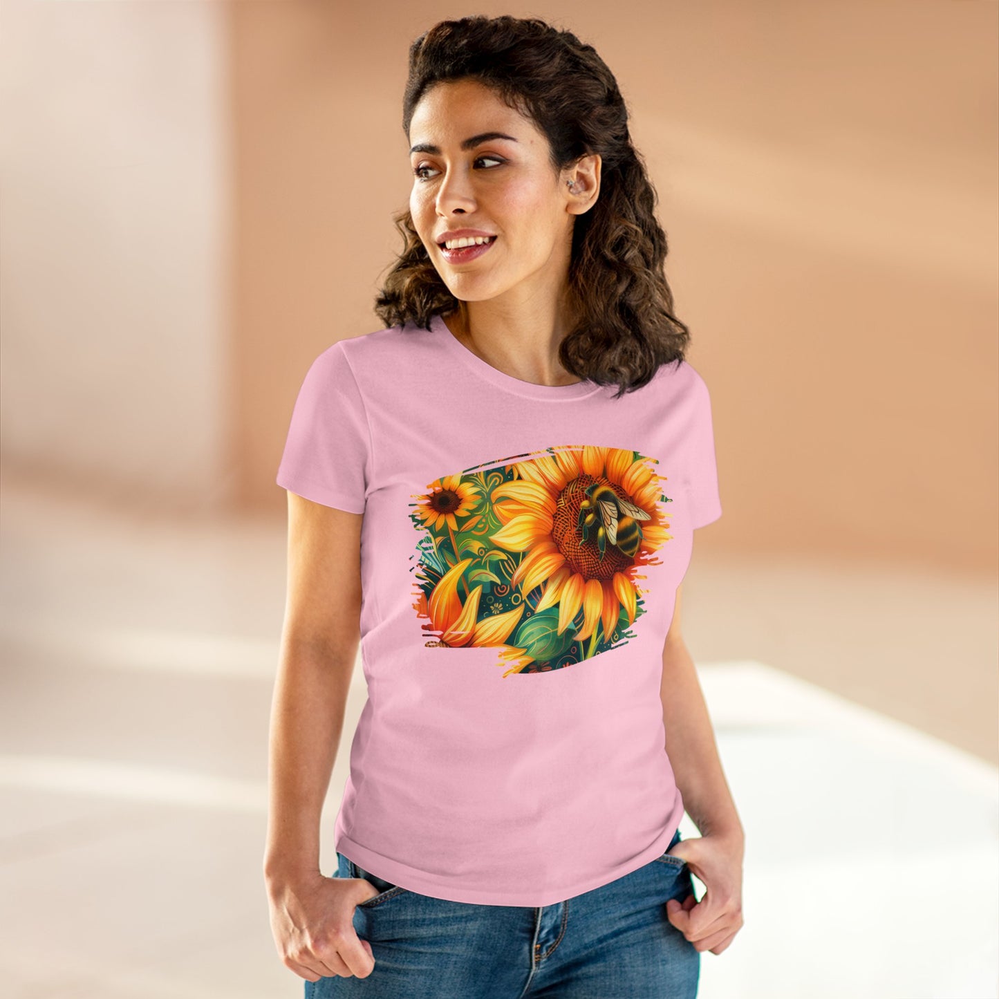 Sunflowers and Bee - Women's Midweight Cotton Tee