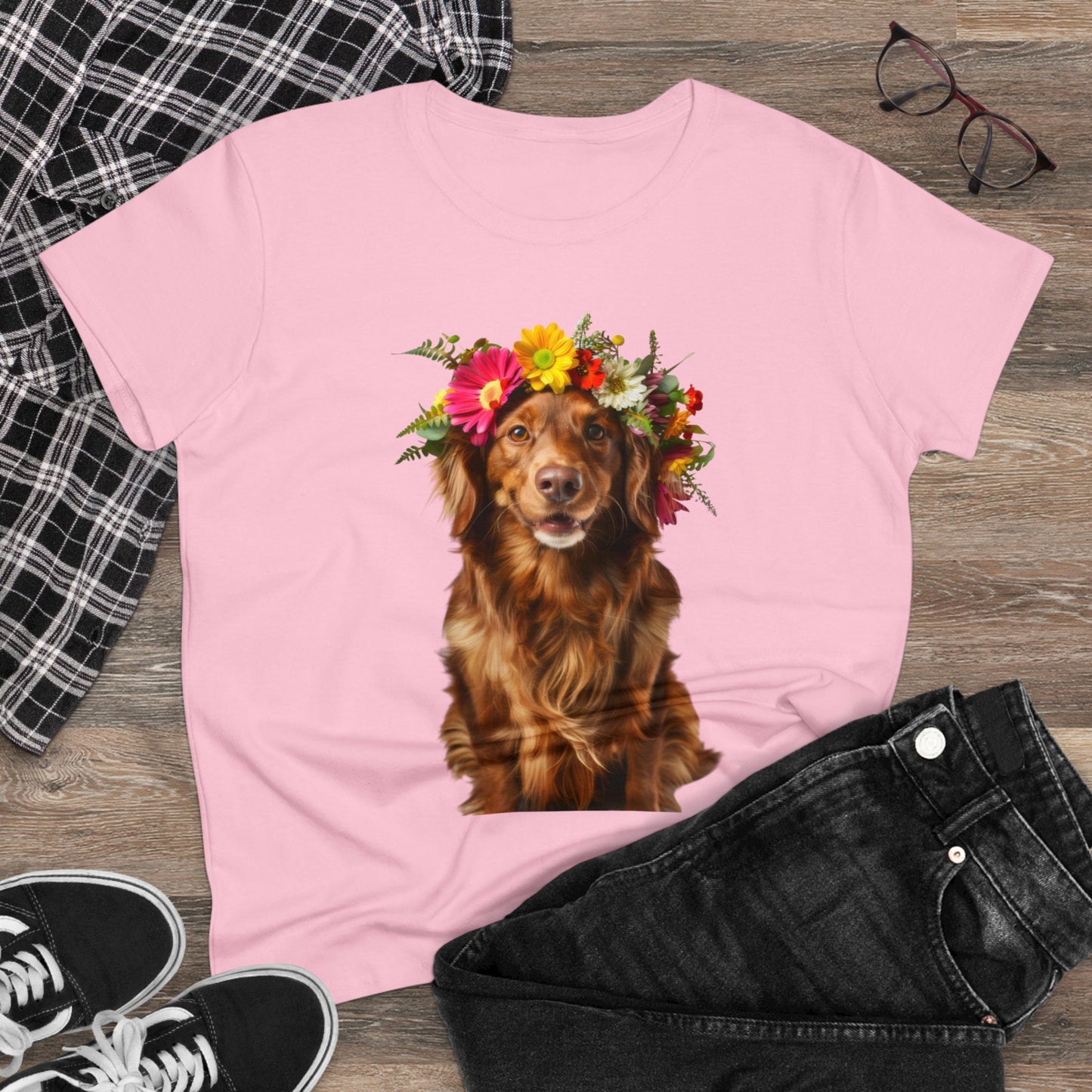 Dog's Flower Crown - Women's Midweight Cotton Tee