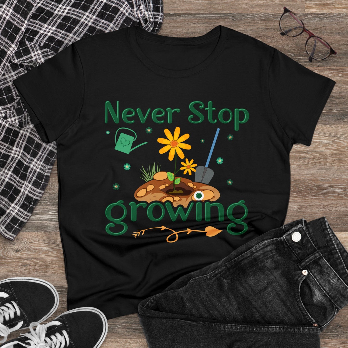 Never Stop Growing - Gardening - Women's Midweight Cotton Tee