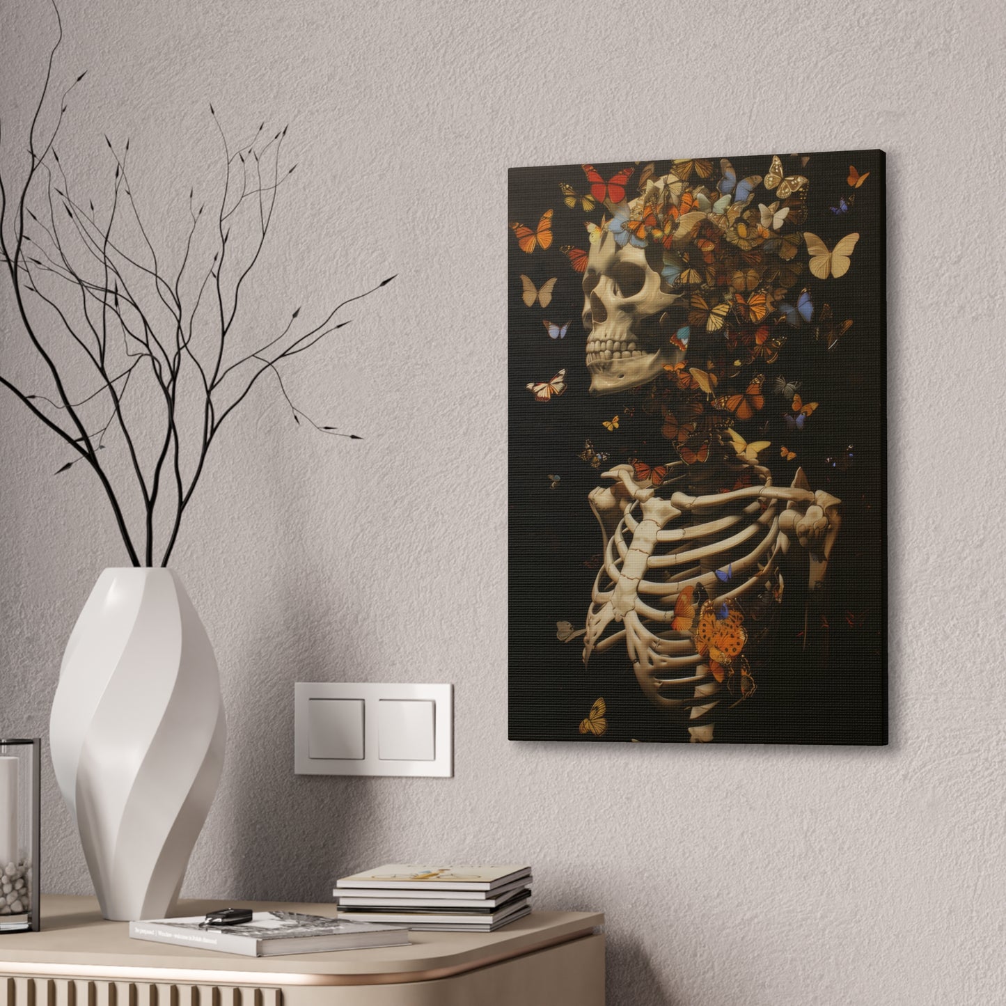 Skeleton and Butterflies - Canvas Stretched, 0.75"