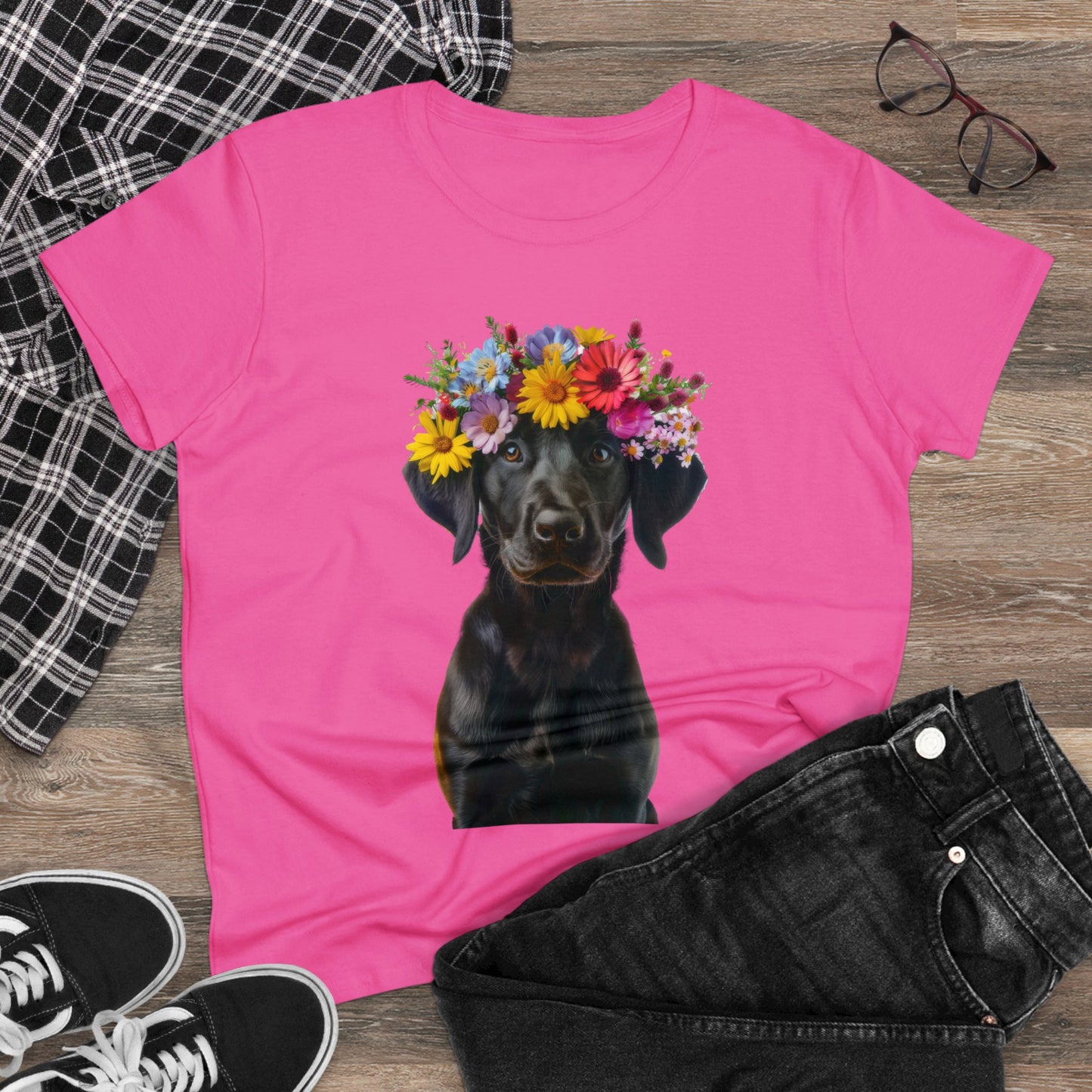 Dog's Flower Crown - Women's Midweight Cotton Tee