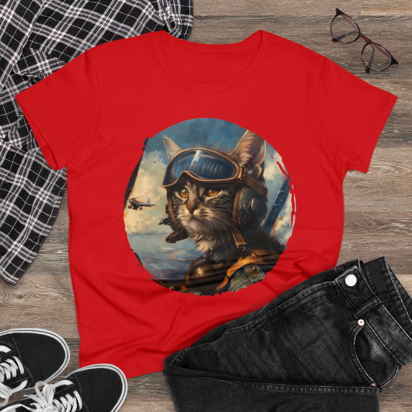 Fighter Pilot Kitty - Women's Midweight Cotton Tee