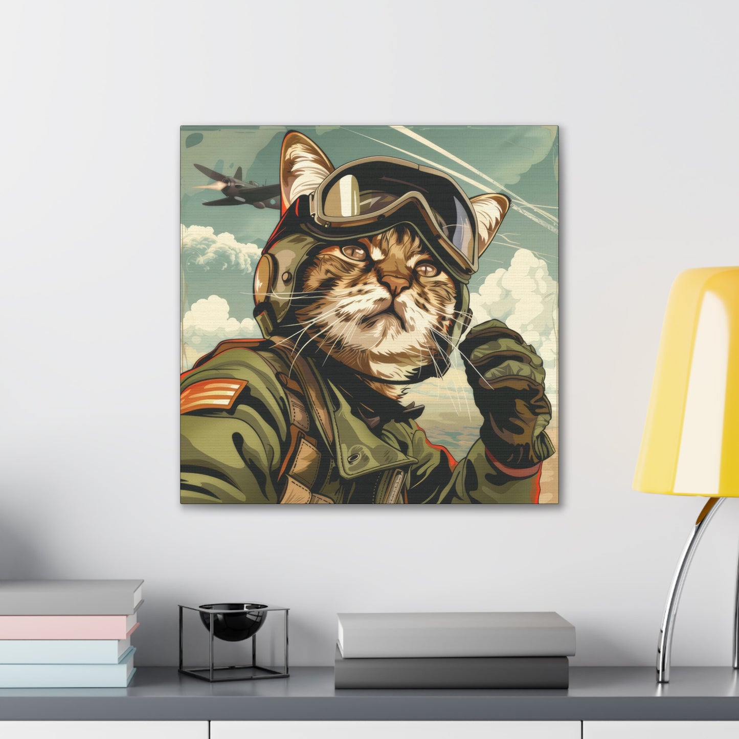 Kitty Fighter Pilot - Canvas Stretched, 0.75"