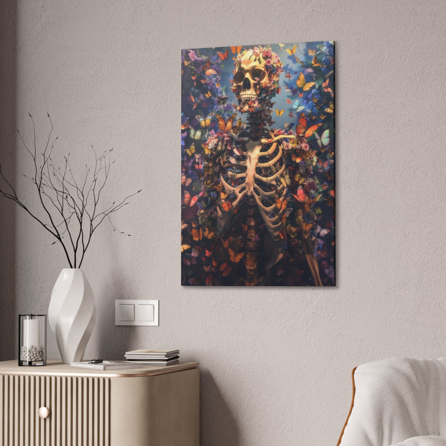 Skeleton and Butterflies - Canvas Stretched, 0.75"