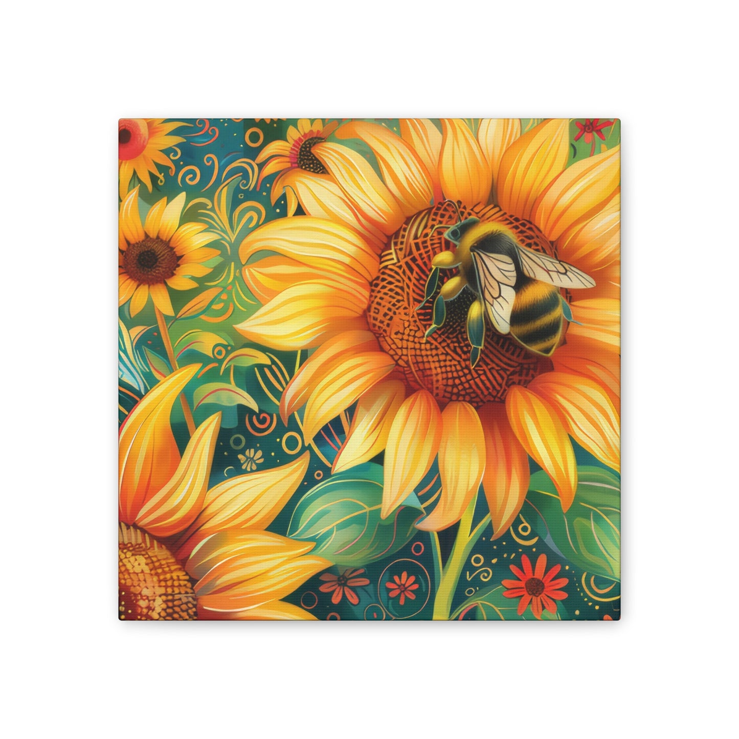 Sunflower and Bee - Canvas Stretched, 0.75"