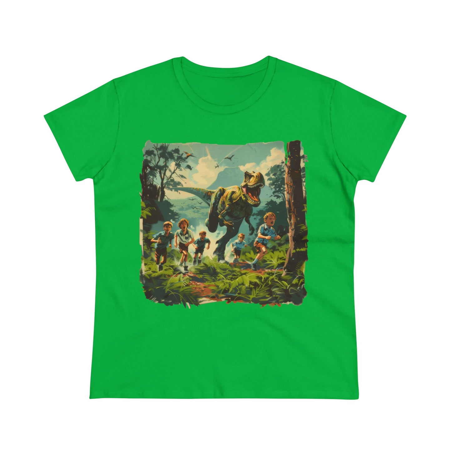 Dinosaur Chase - Women's Midweight Cotton Tee