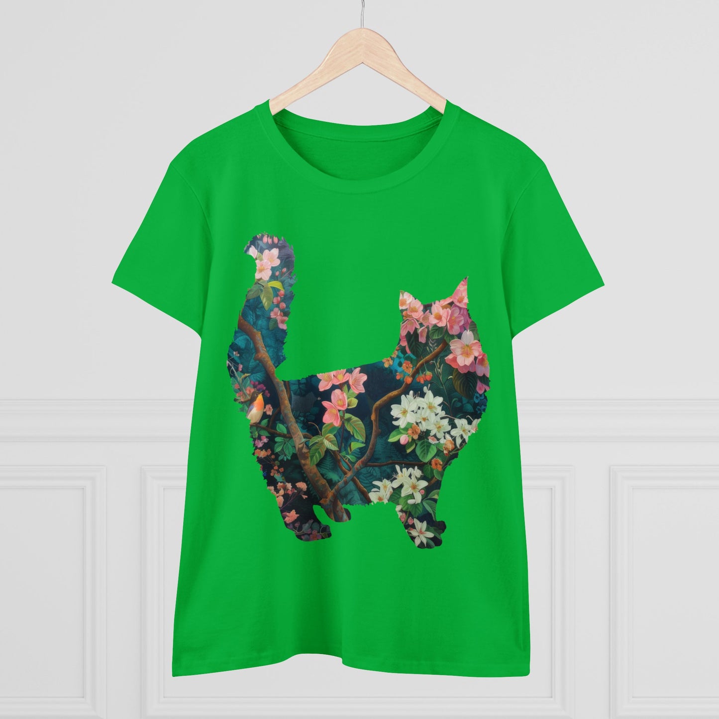 Flowery Cat - Women's Midweight Cotton Tee