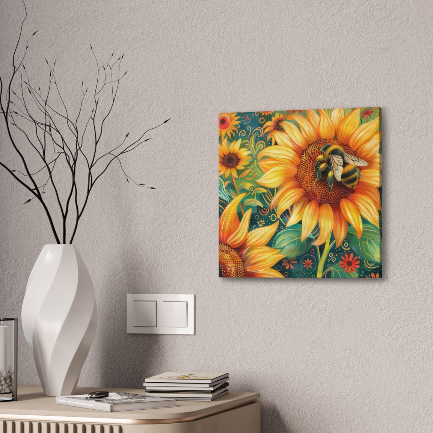 Sunflower and Bee - Canvas Stretched, 0.75"