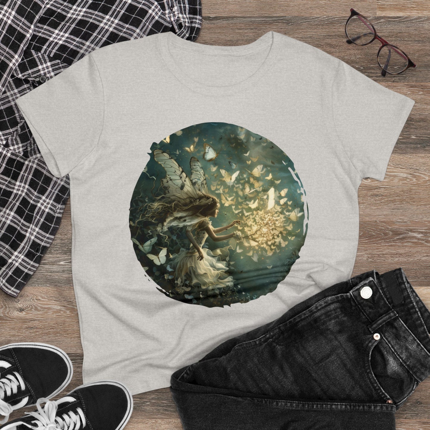 Fairy and Butterflies - Fantasy - Women's Midweight Cotton Tee