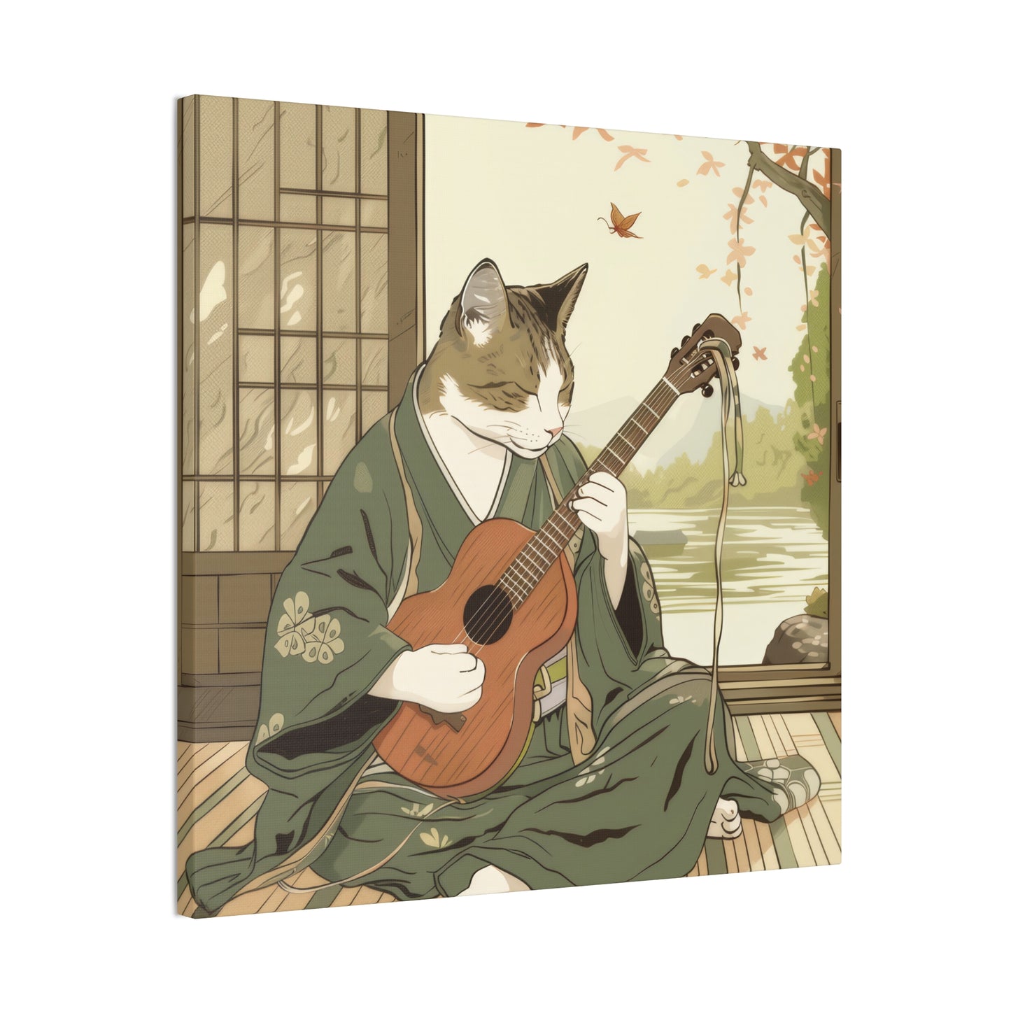 Japanese Kitty Guitarist - Canvas Stretched, 0.75" - Canvas Stretched, 0.75"