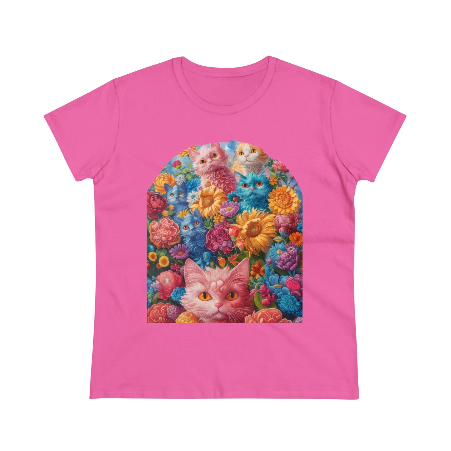 Cats and Flowers - Women's Midweight Cotton Tee