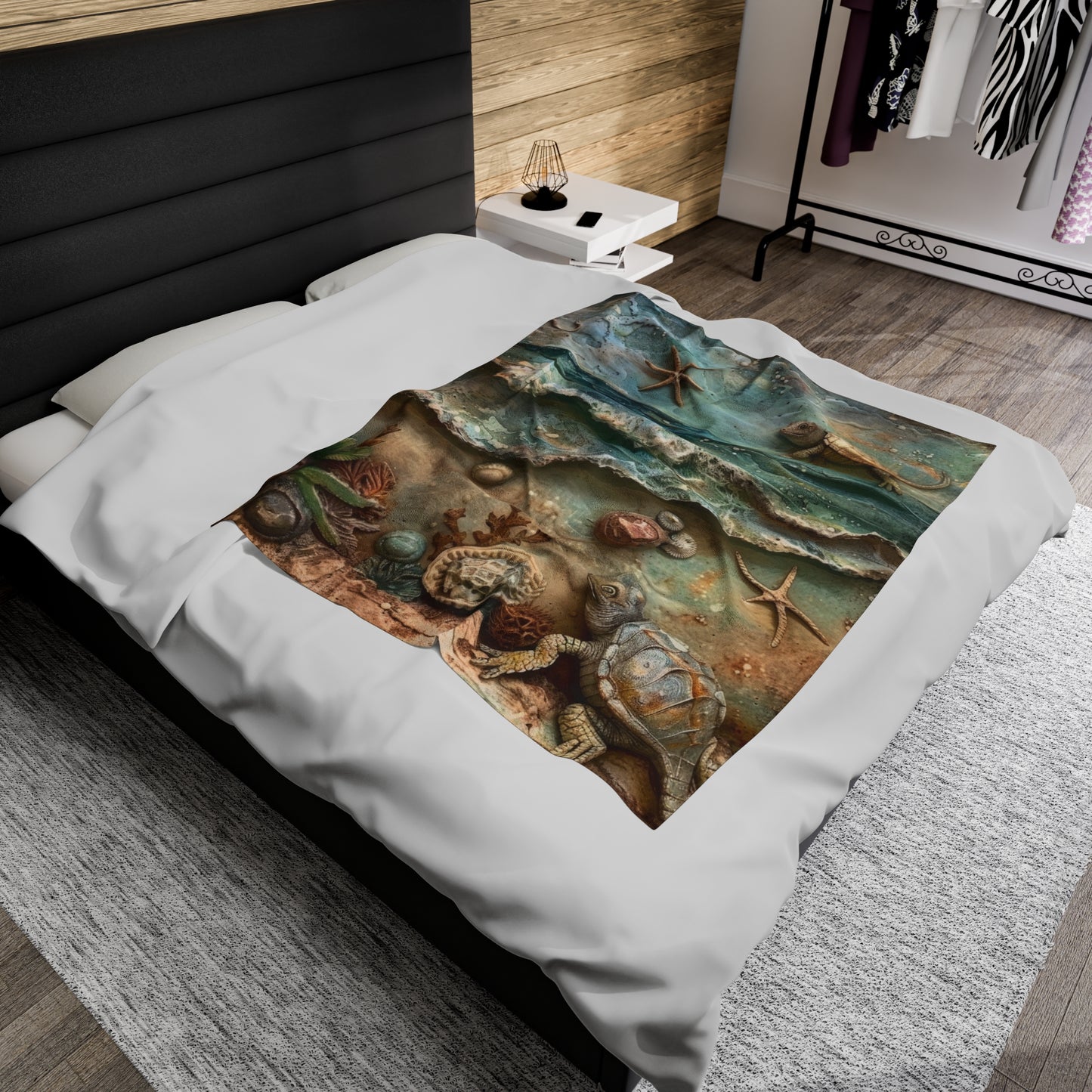 Summer Beach Scene Velveteen Plush Blanket