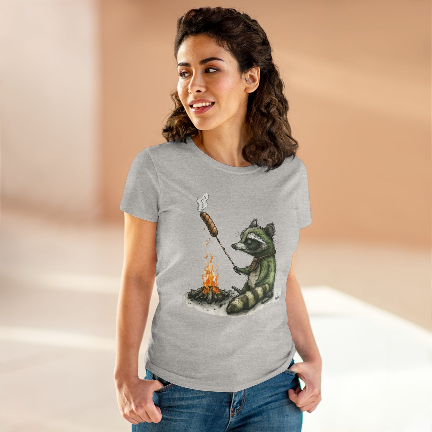 Raccoon Campfire - Women's Midweight Cotton Tee