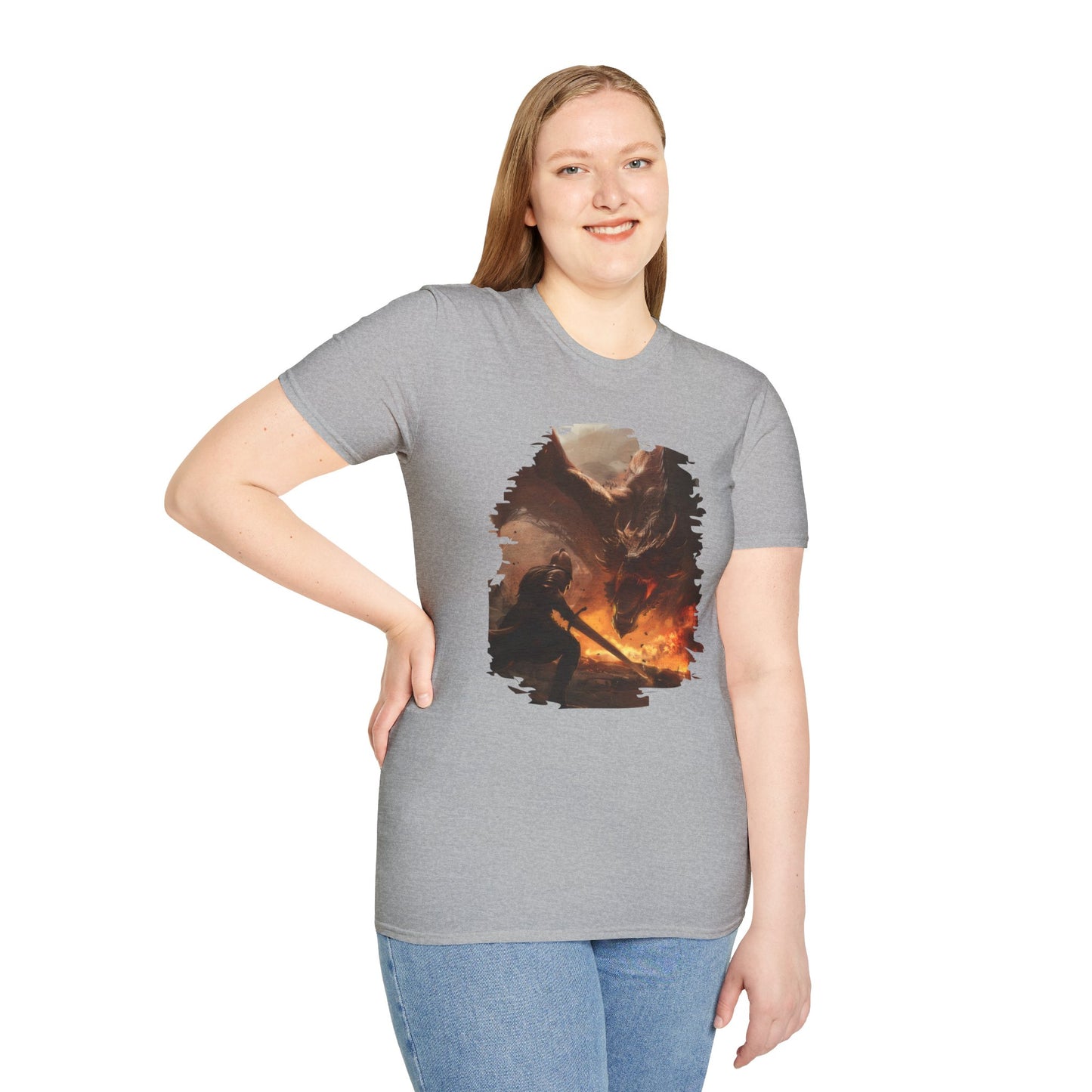 Fighter and Dragon - Unisex Softstyle T-Shirt