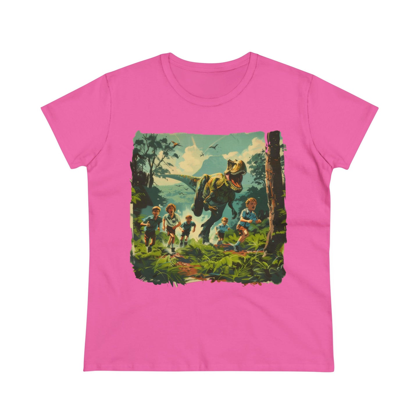 Dinosaur Chase - Women's Midweight Cotton Tee