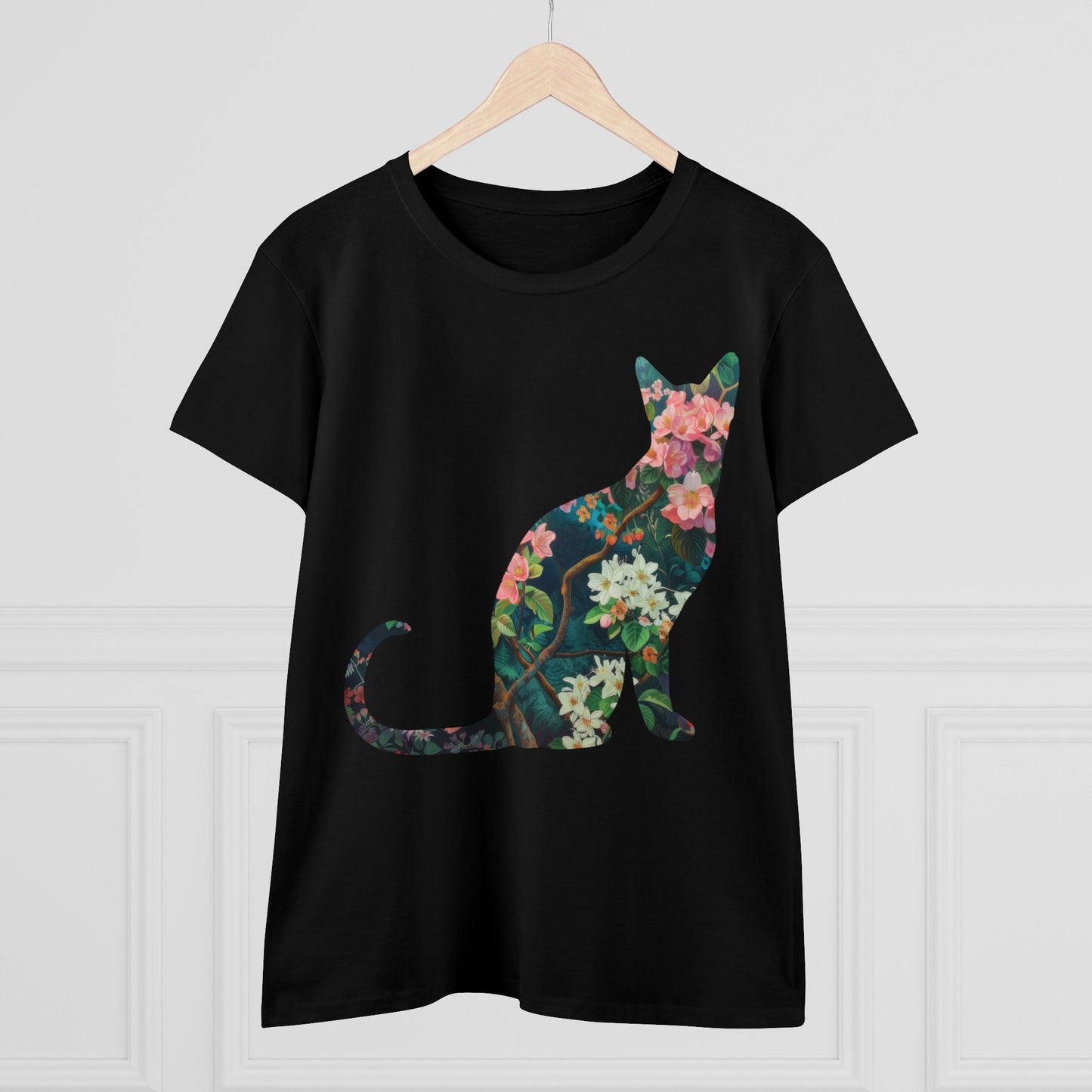 Flowery Cat - Women's Midweight Cotton Tee