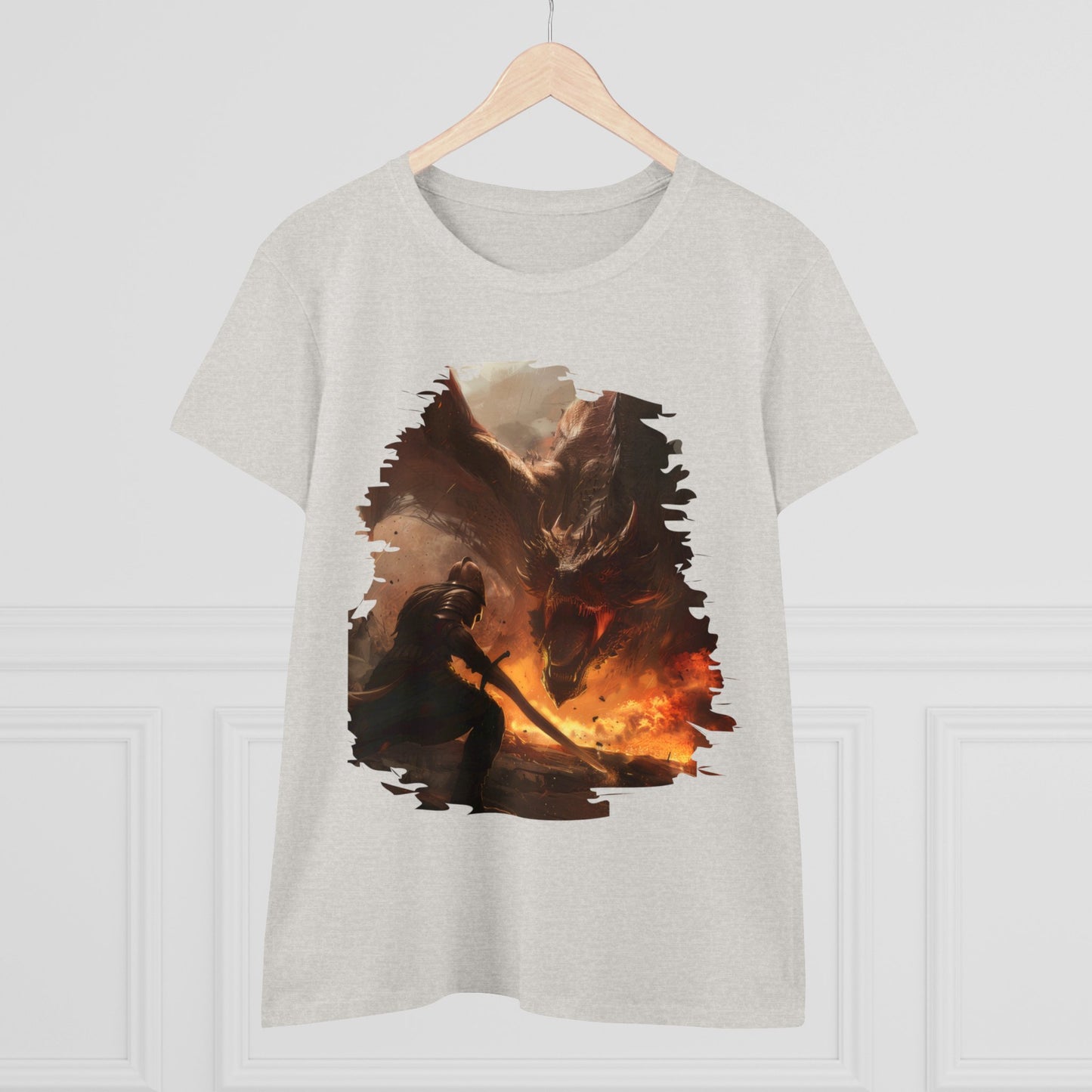 Fighter and Dragon - Fantasy - Women's Midweight Cotton Tee