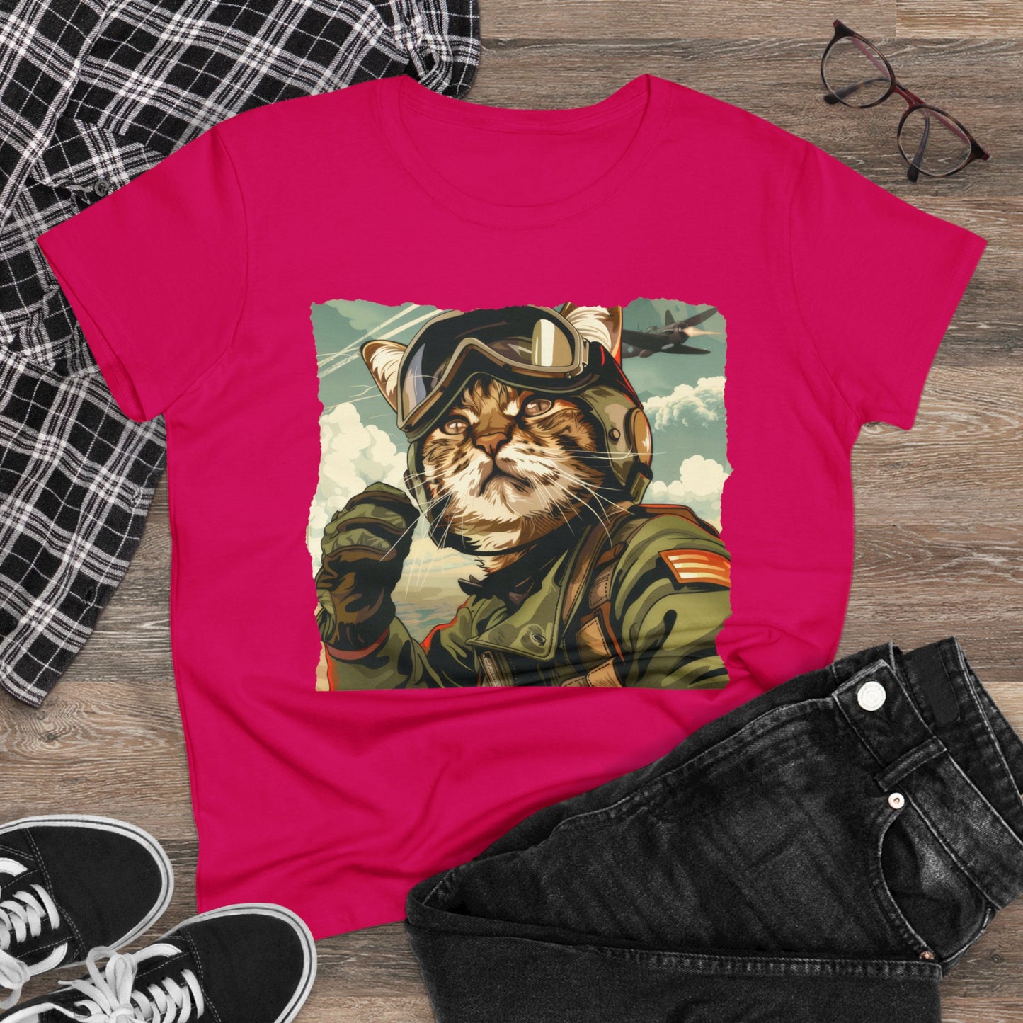 Kitty Fighter Pilot - Women's Midweight Cotton Tee