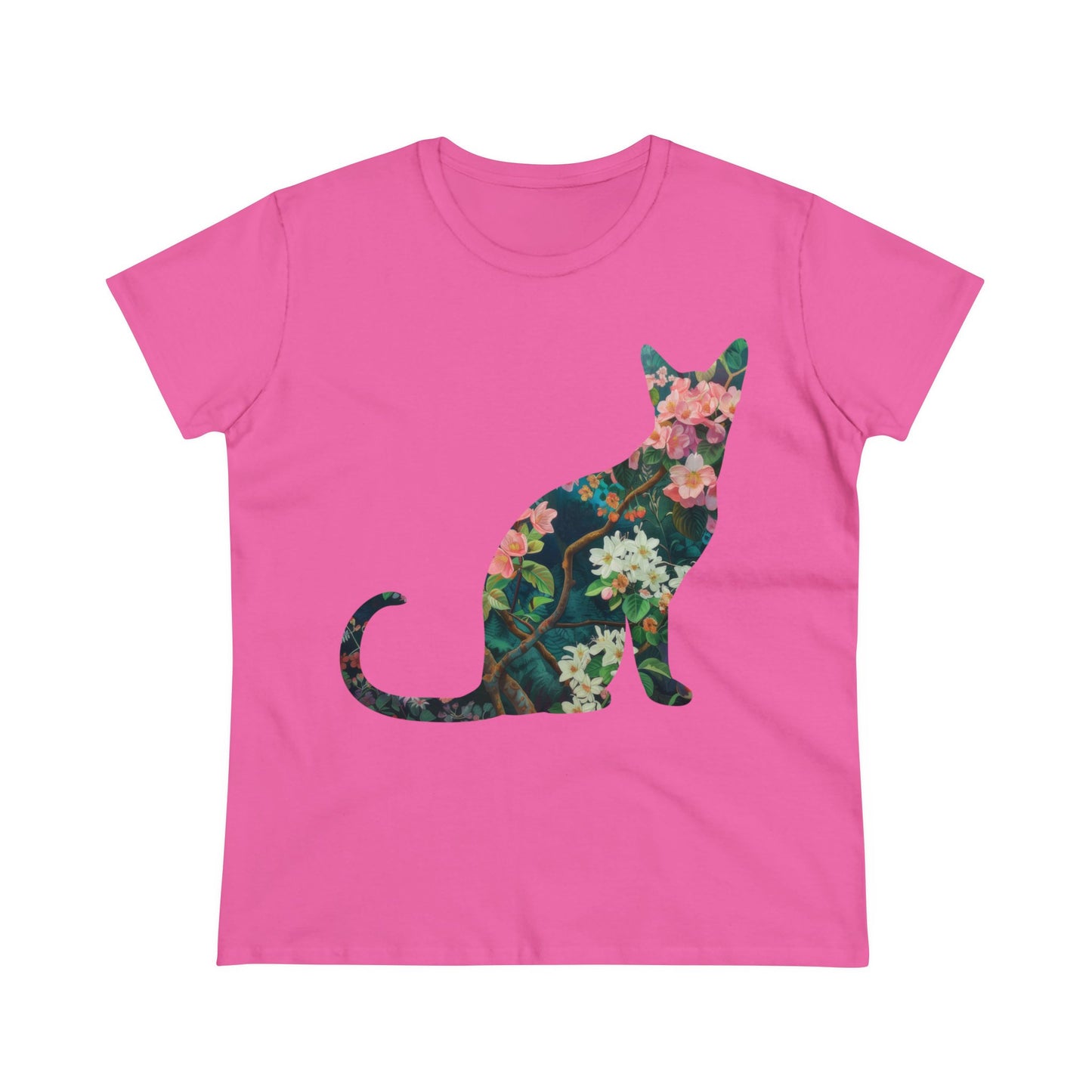 Flowery Cat - Women's Midweight Cotton Tee