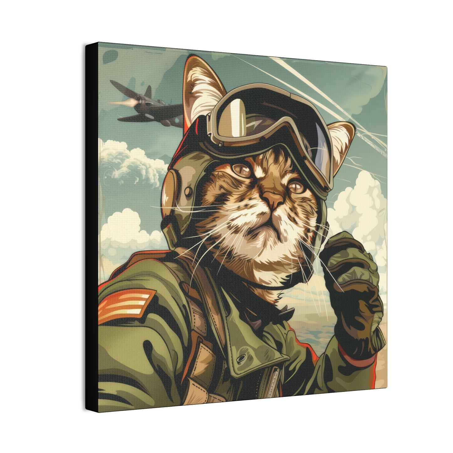 Kitty Fighter Pilot - Canvas Stretched, 0.75"