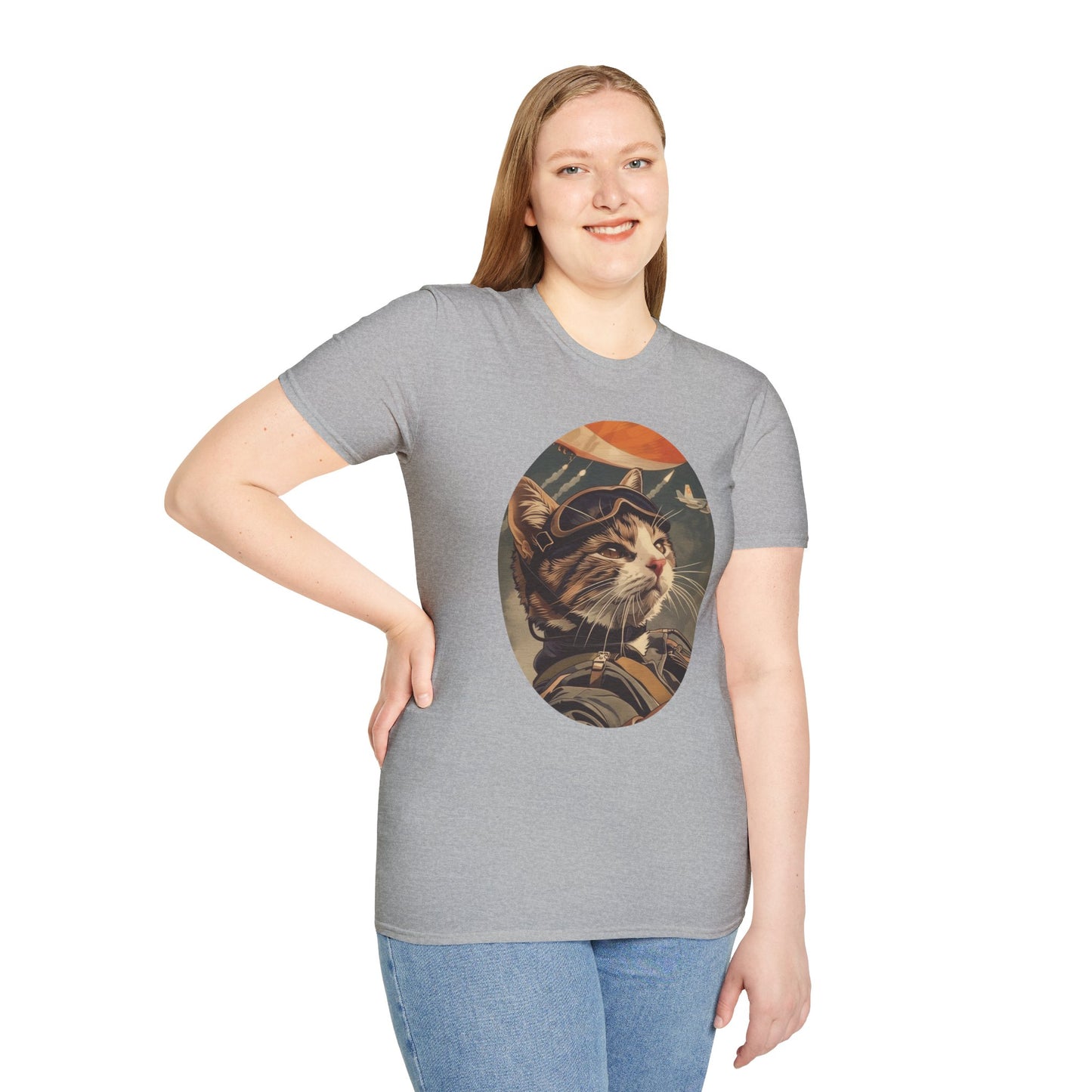 Cat Fighter Pilot - Unisex Softstyle T-Shirt