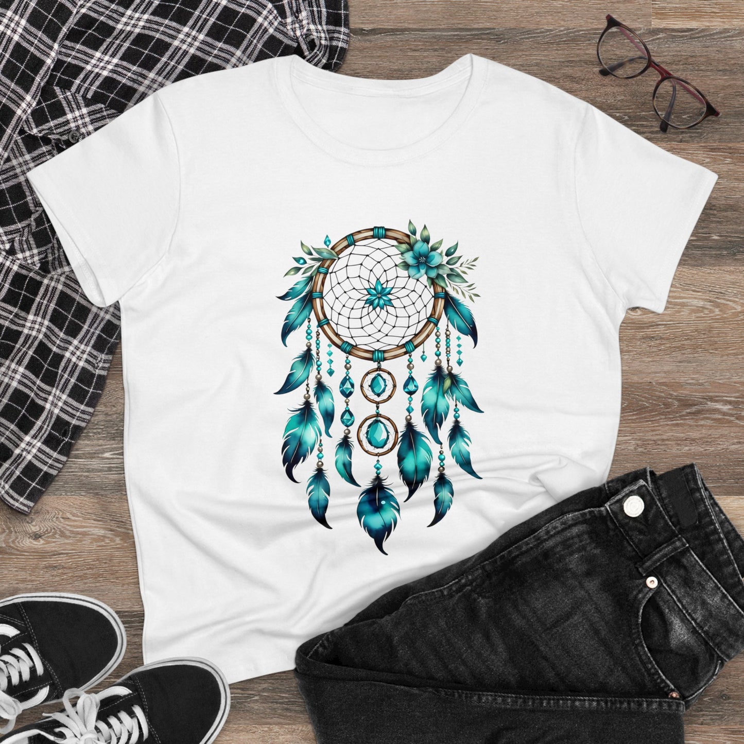 Turquoise Dream Catcher - Sagittarius - Astrology - Women's Midweight Cotton Tee