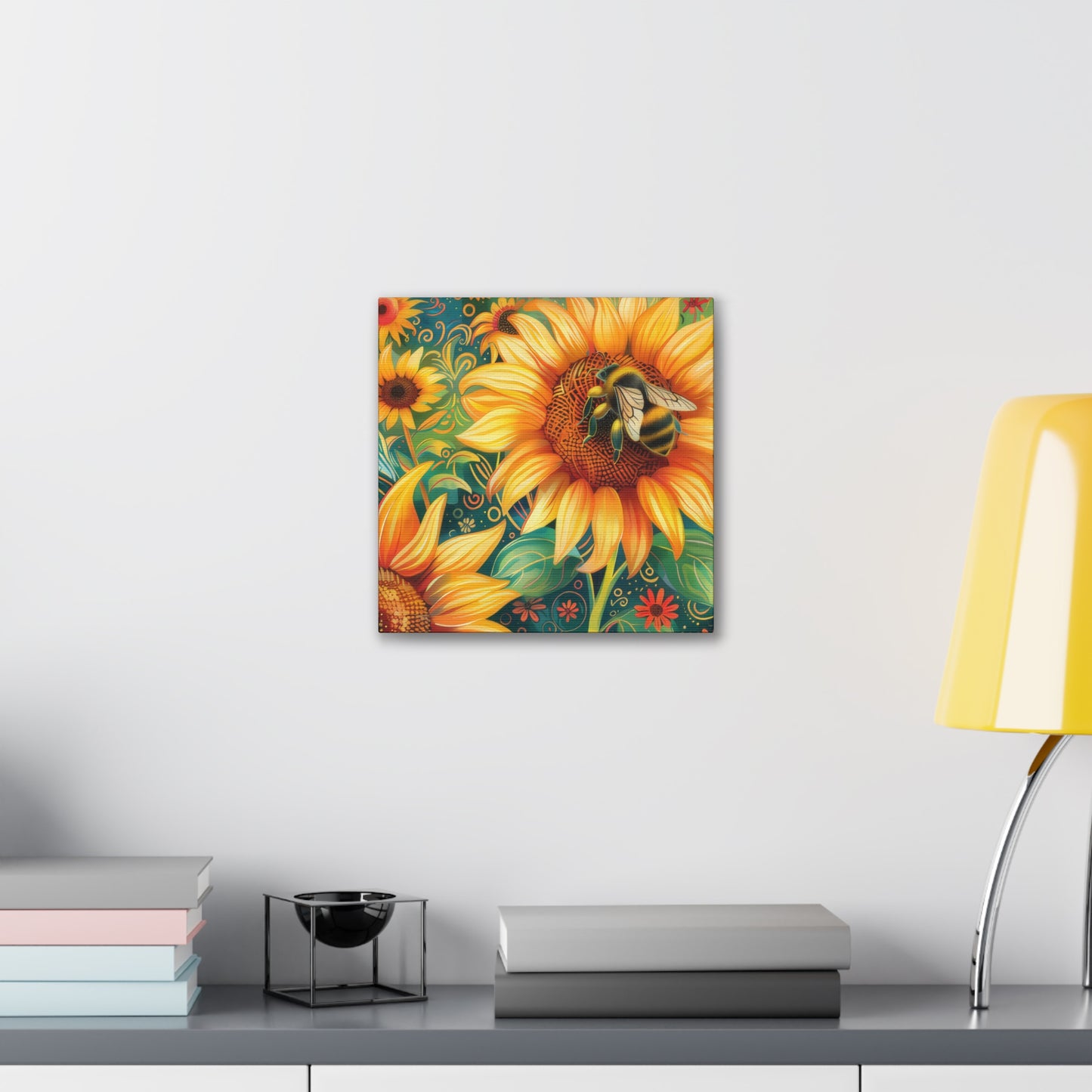 Sunflower and Bee - Canvas Stretched, 0.75"