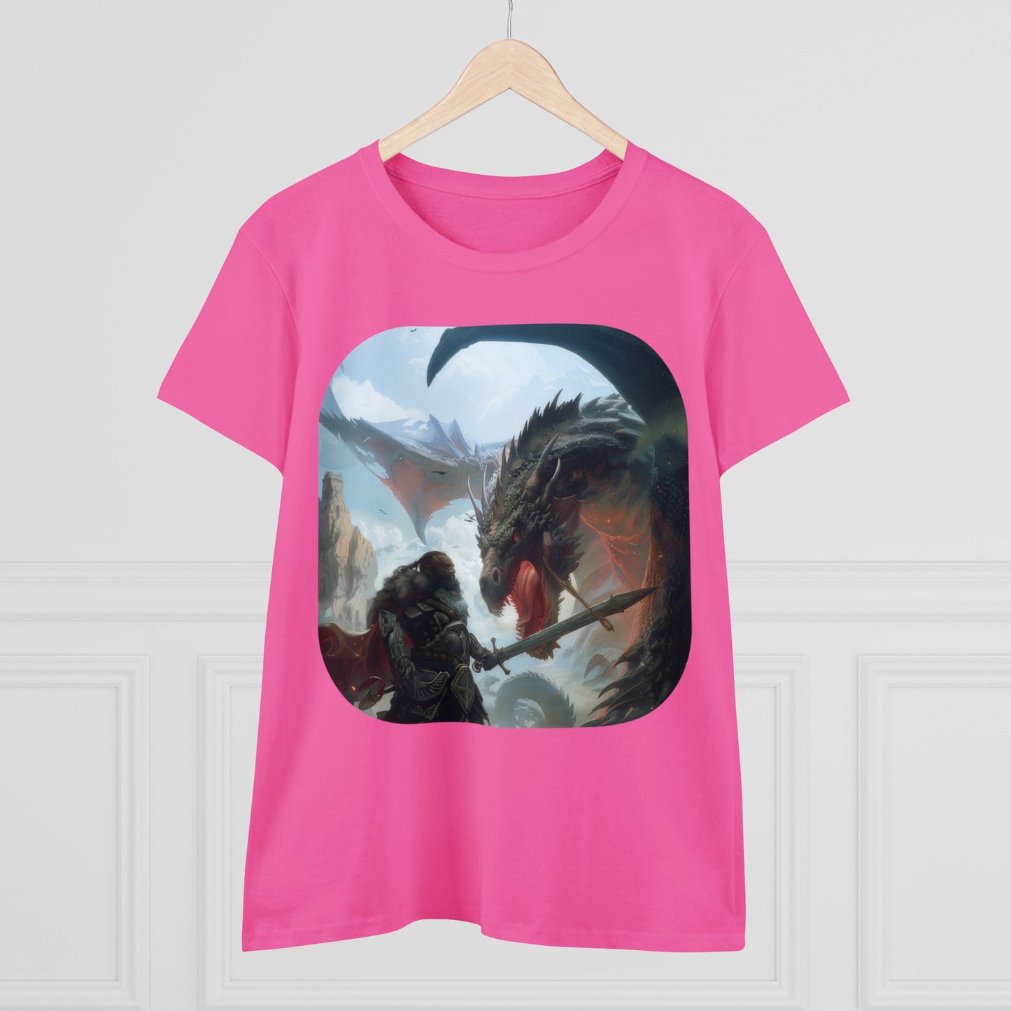 Fighter and Dragon - Fantasy - Women's Midweight Cotton Tee