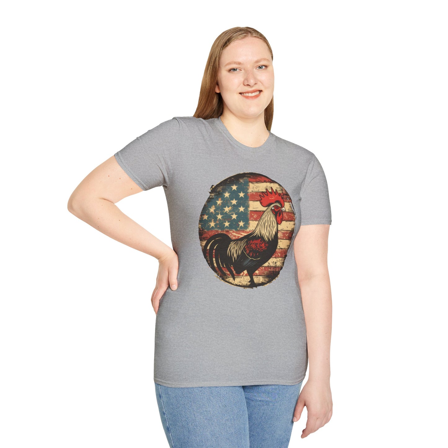 Rooster and Flag - Unisex Softstyle T-Shirt