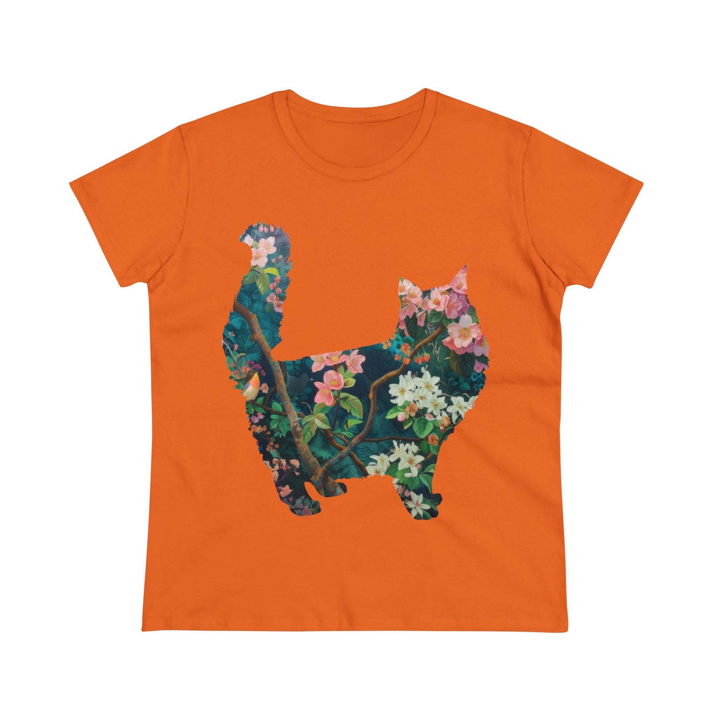 Flowery Cat - Women's Midweight Cotton Tee