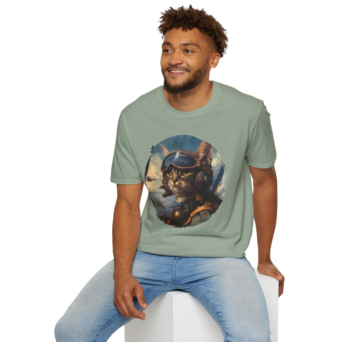 Cat Fighter Pilot - Unisex Softstyle T-Shirt