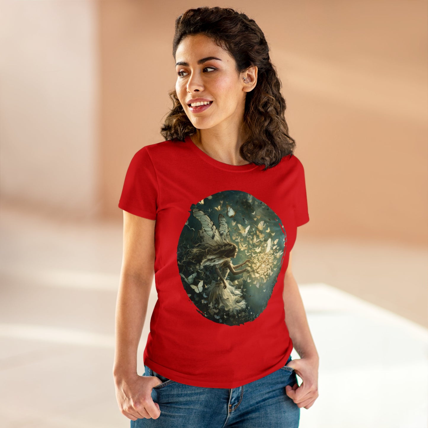 Fairy and Butterflies - Fantasy - Women's Midweight Cotton Tee