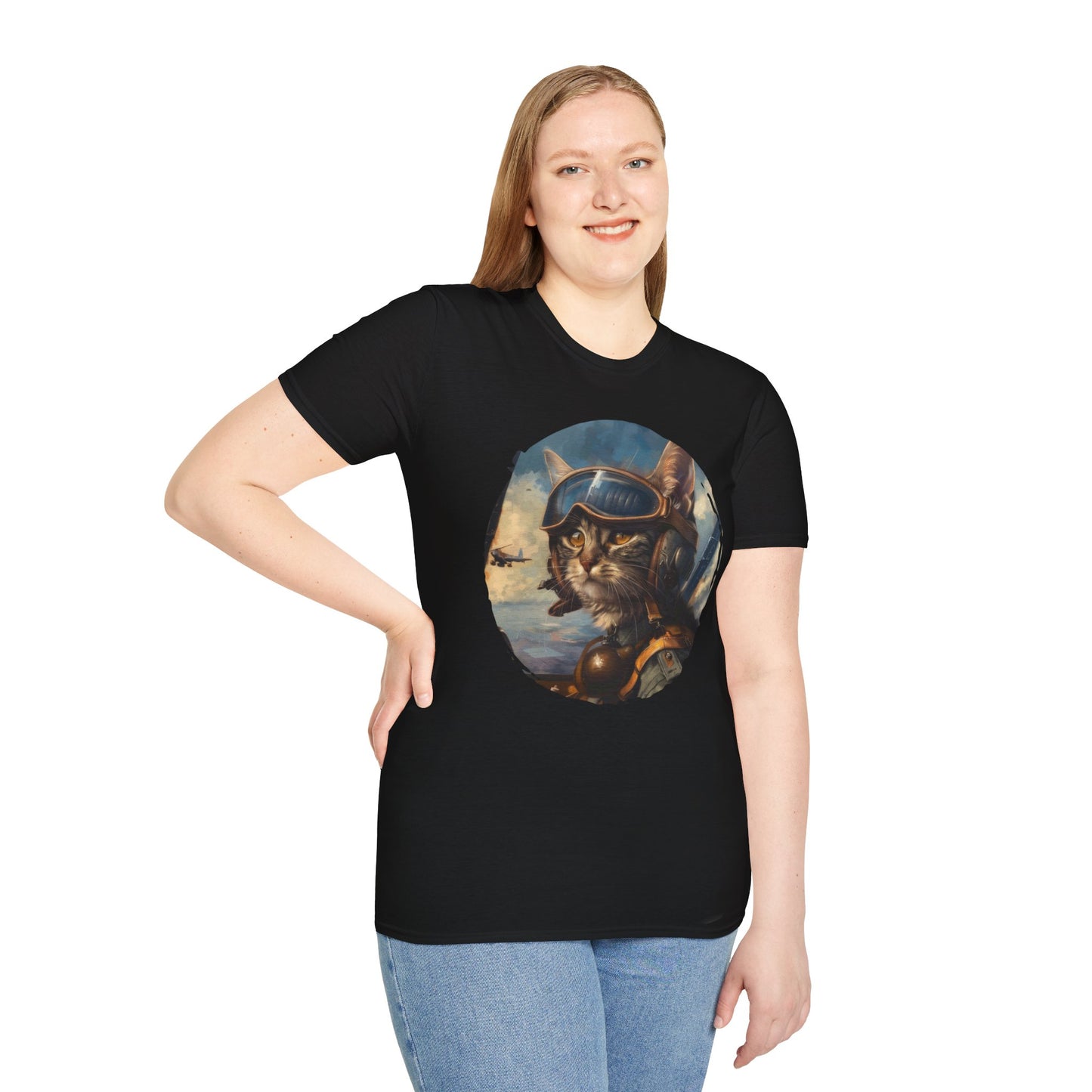 Cat Fighter Pilot - Unisex Softstyle T-Shirt