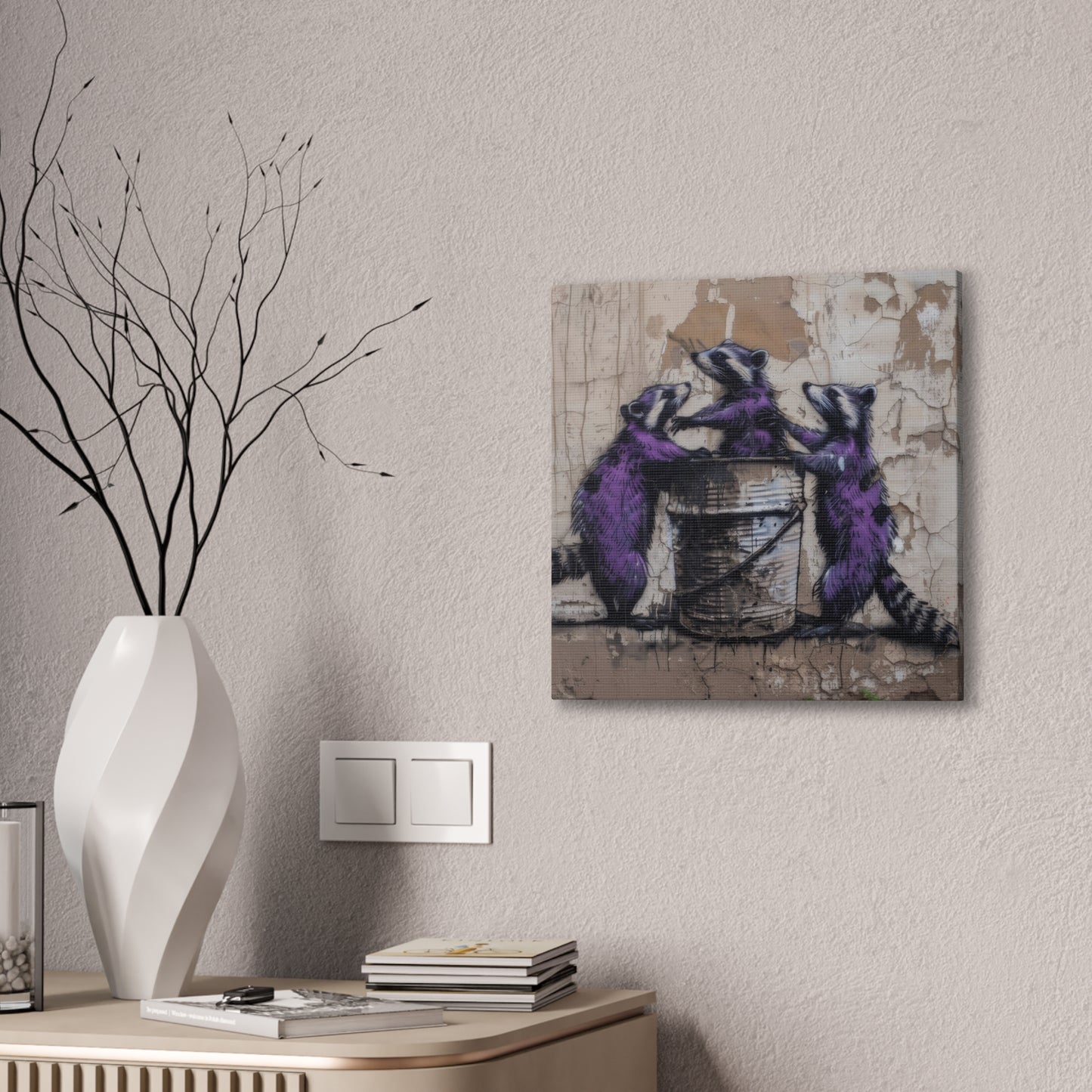 Raccoon Party - Canvas Stretched, 0.75"