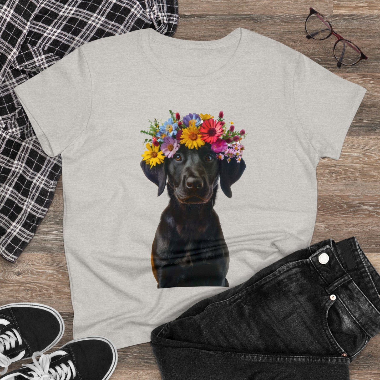 Dog's Flower Crown - Women's Midweight Cotton Tee