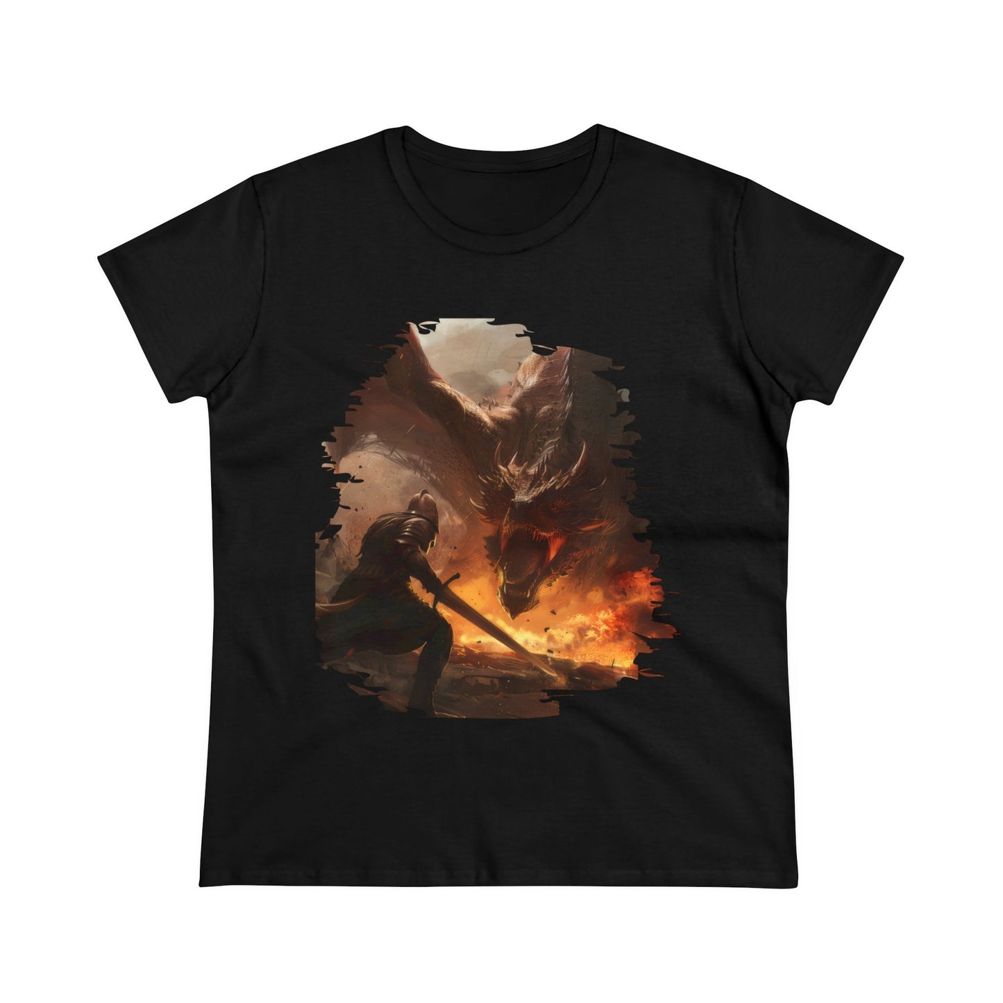 Fighter and Dragon - Fantasy - Women's Midweight Cotton Tee