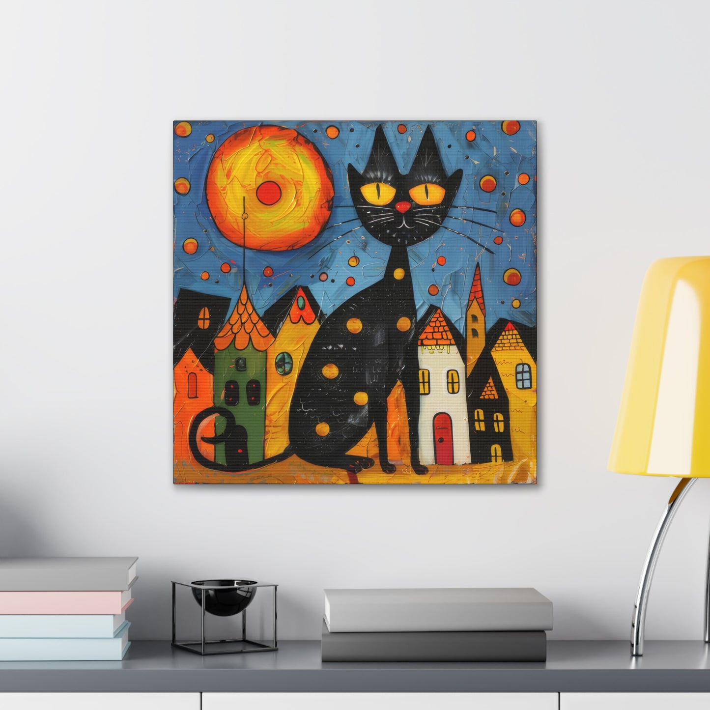 Folk Art Kitty - Canvas Stretched, 0.75" - Canvas Stretched, 0.75"