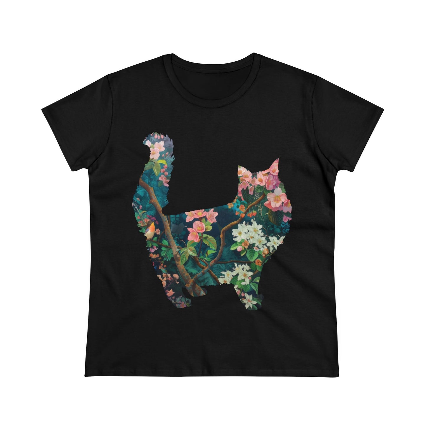 Flowery Cat - Women's Midweight Cotton Tee