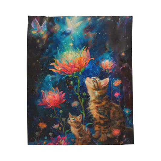 Kitties and Flowers - Velveteen Plush Blanket