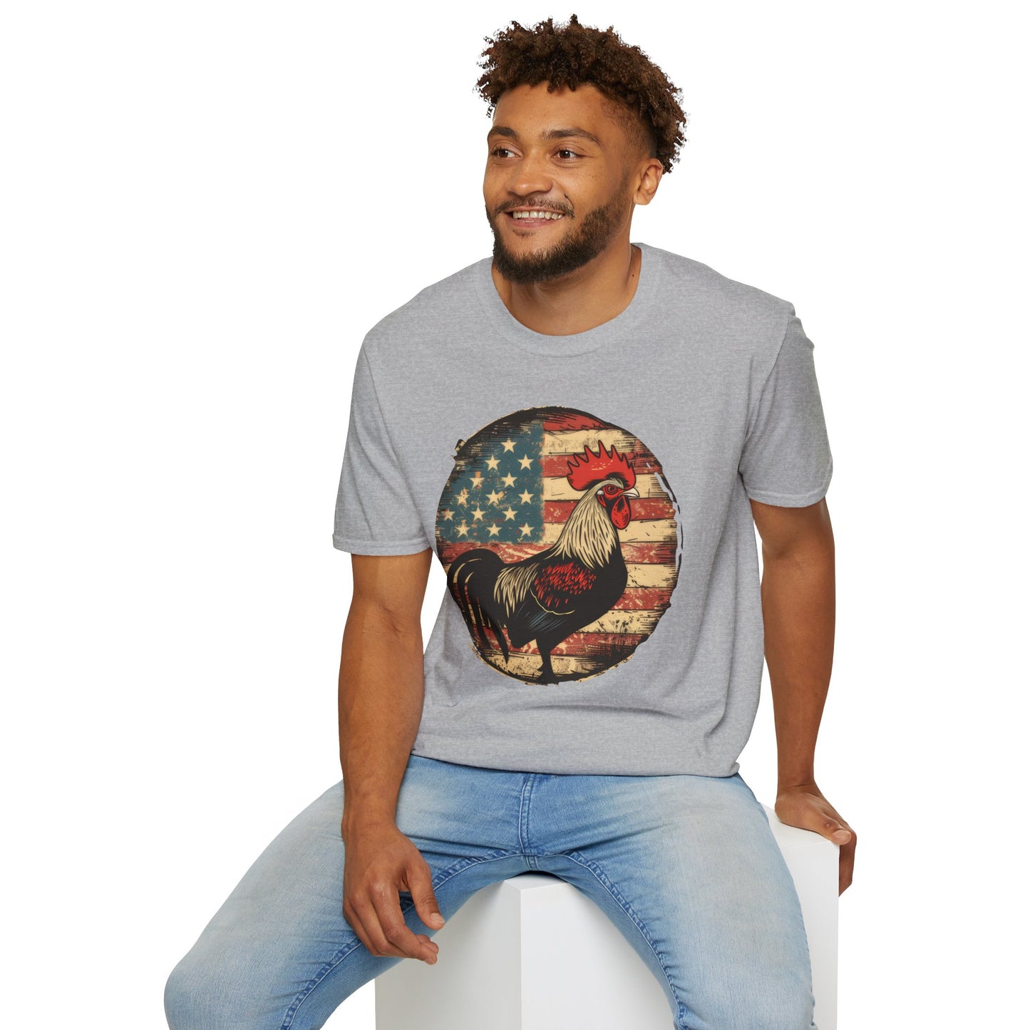 Rooster and Flag - Unisex Softstyle T-Shirt