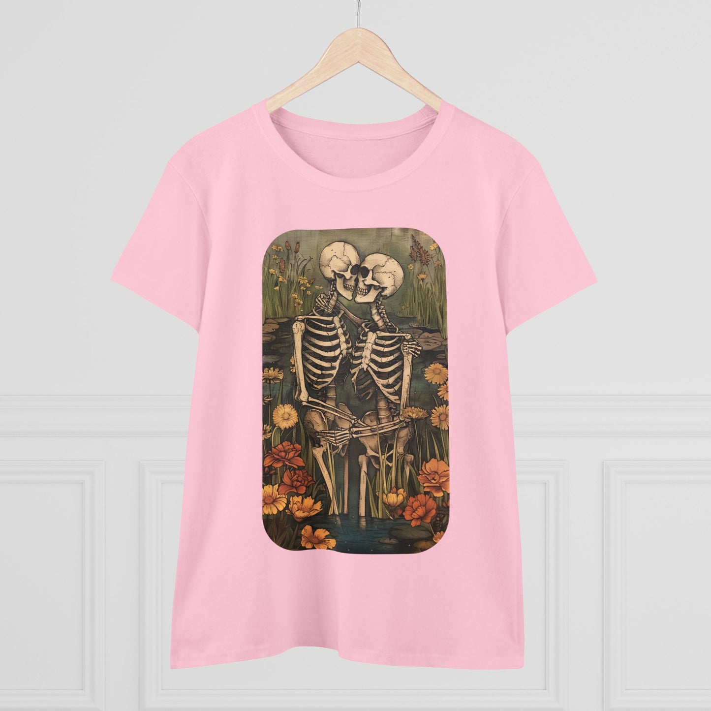 Skeleton Embrace - Flowers - Women's Midweight Cotton Tee