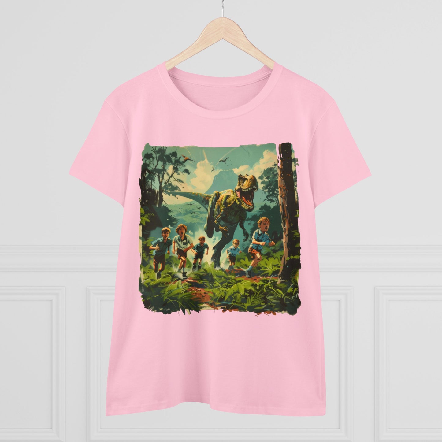 Dinosaur Chase - Women's Midweight Cotton Tee