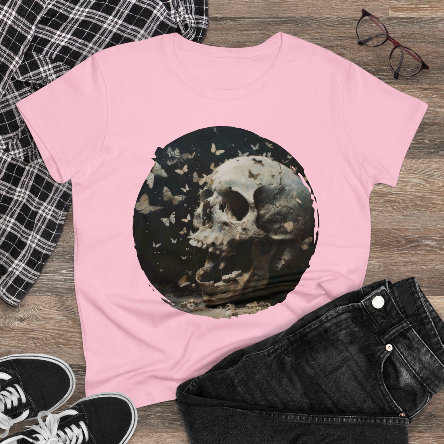 Skull and Butterflies - Women's Midweight Cotton Tee